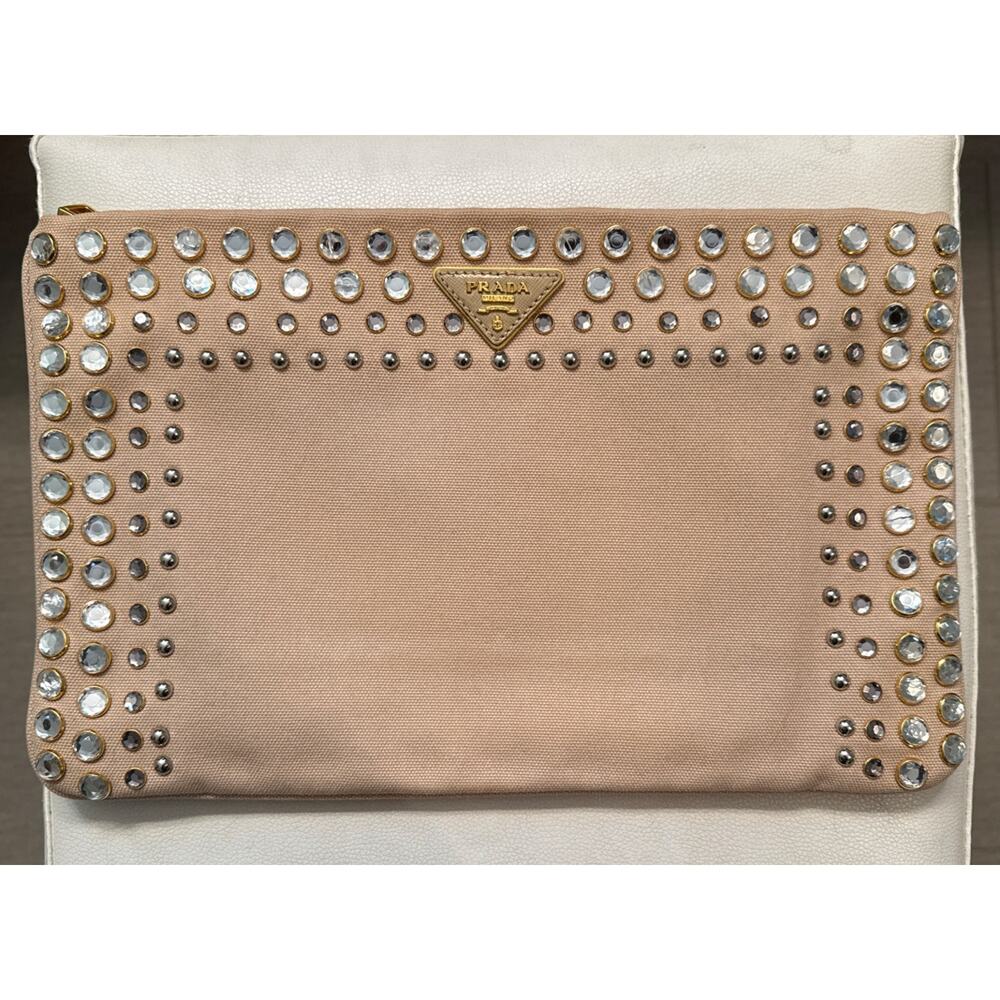 Prada Vernice Canapa Studded Clutch Bag